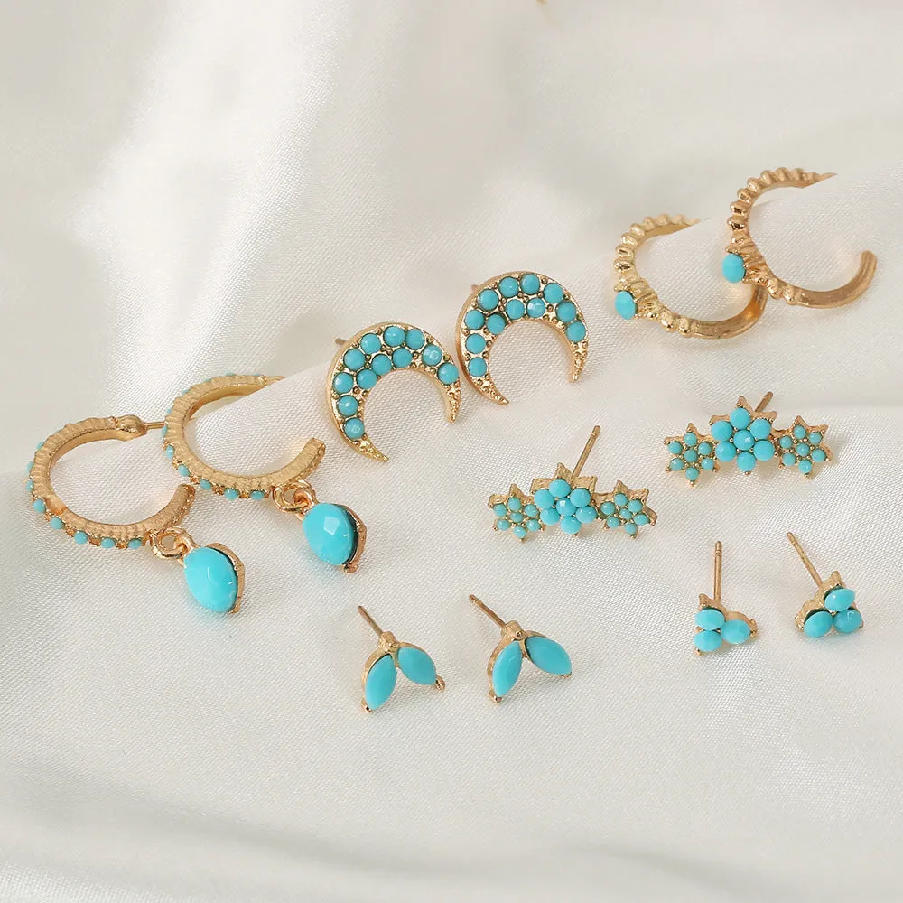 Wholesale Vintage Minimalist Metal Turquoise Star Moon Stud Earrings