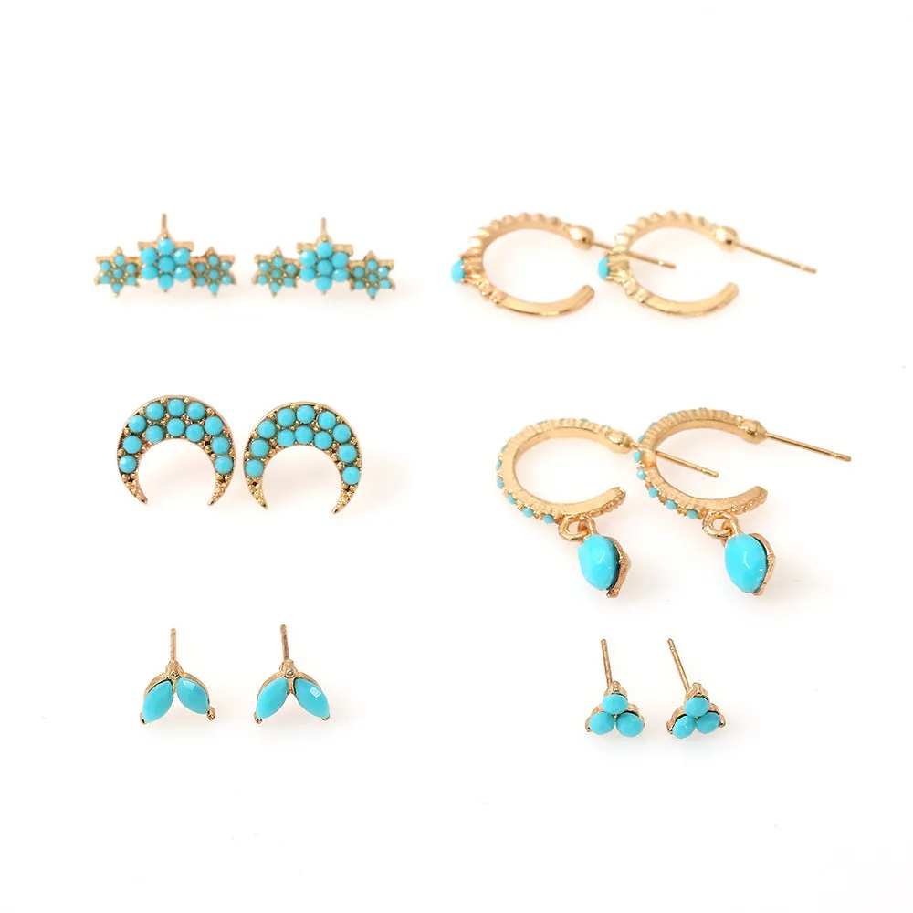 Wholesale Vintage Minimalist Metal Turquoise Star Moon Stud Earrings