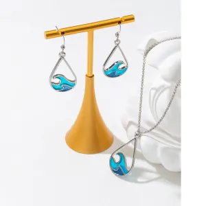 Wholesale Wave Design Stainless Steel Blue Sweater Chain Earring Set
