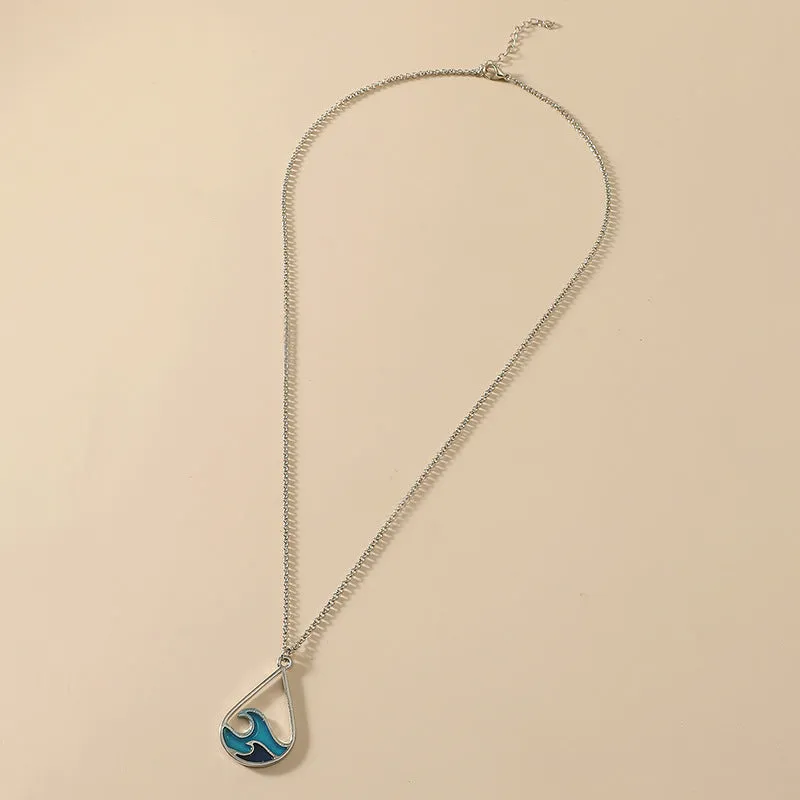 Wholesale Wave Design Stainless Steel Blue Sweater Chain Earring Set