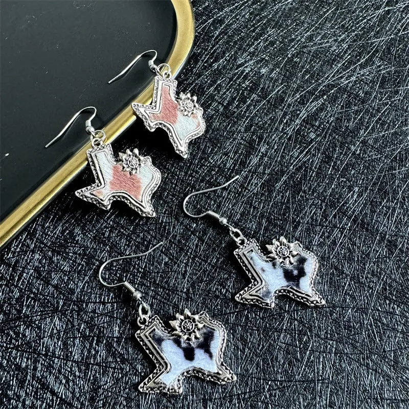 Wholesale Western Cowboy Design American Map Shape Niche Noble Ancient Style Earrings