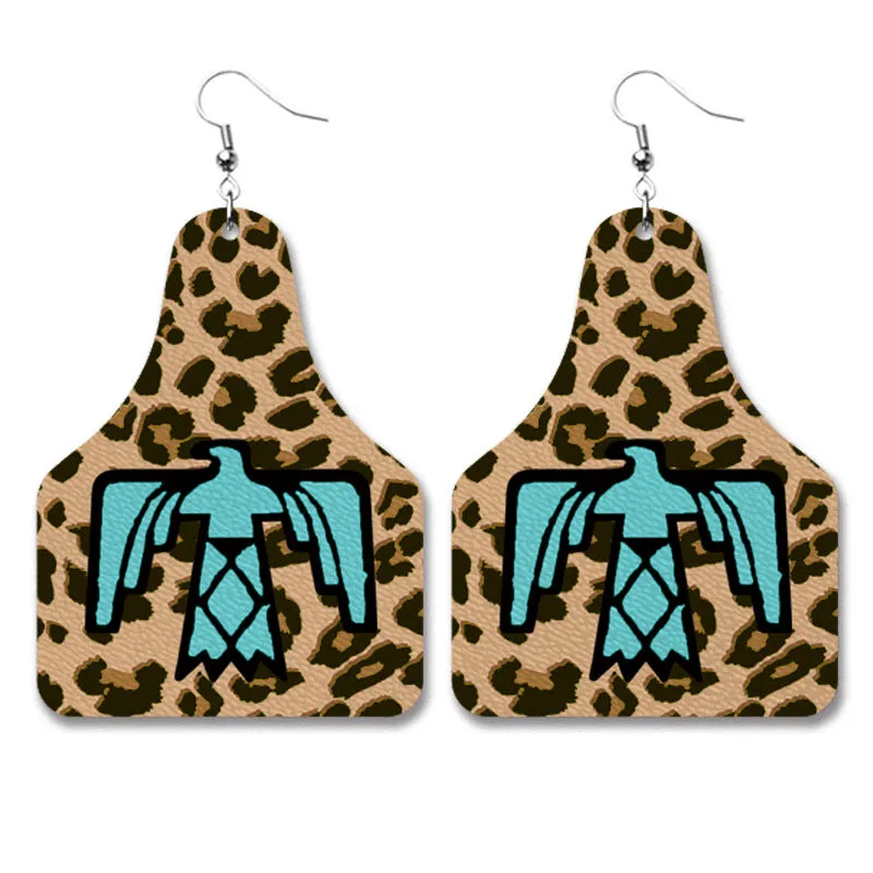 Wholesale Western Cowboy Retro Leather Geometric Old PU Personalized Earrings