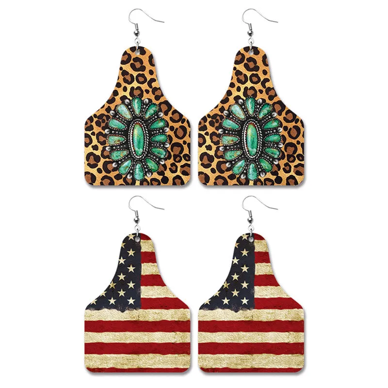 Wholesale Western Cowboy Retro Leather Geometric Old PU Personalized Earrings