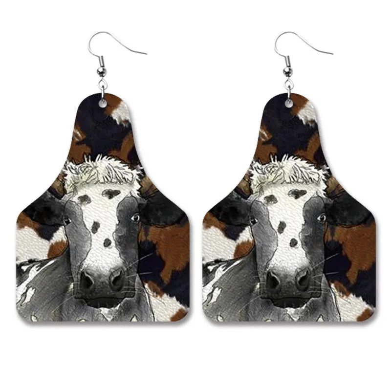 Wholesale Western Cowboy Retro Leather Geometric Old PU Personalized Earrings