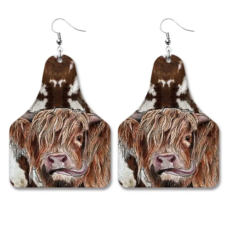 Wholesale Western Cowboy Retro Leather Geometric Old PU Personalized Earrings