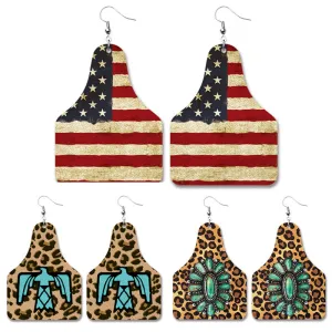 Wholesale Western Cowboy Retro Leather Geometric Old PU Personalized Earrings
