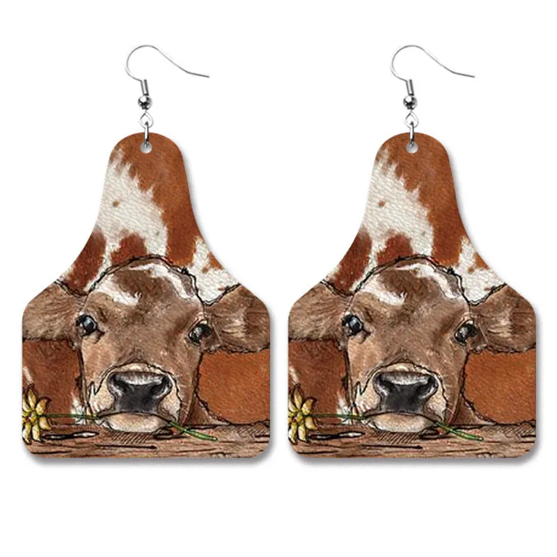 Wholesale Western Cowboy Retro Leather Geometric Old PU Personalized Earrings