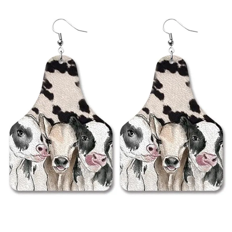 Wholesale Western Cowboy Retro Leather Geometric Old PU Personalized Earrings