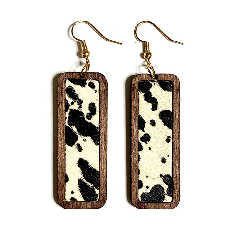Wholesale Western Leopard Print Minimalist Bar Leather Retro Geometric Texture Inlaid Earrings