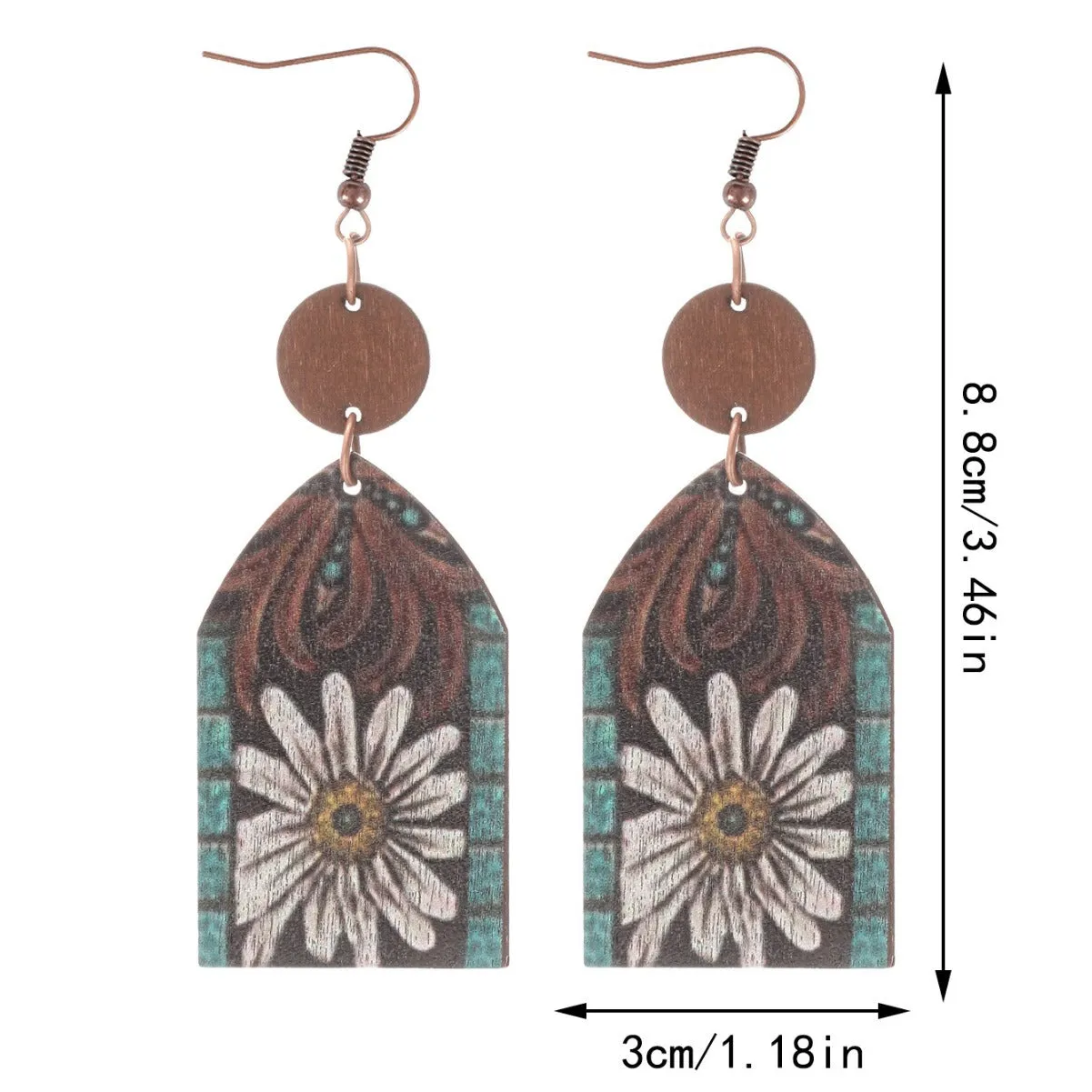 Wholesale Western Style Wooden Bull Head Flower Pattern Earrings