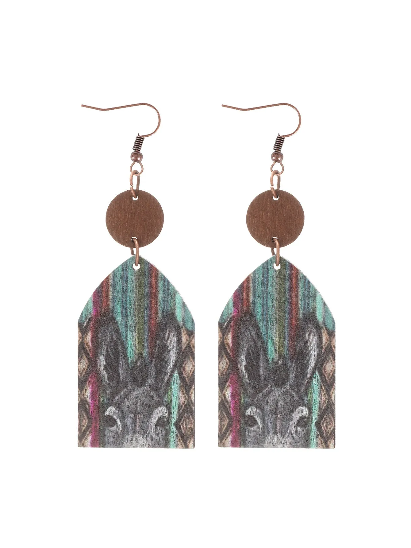 Wholesale Western Style Wooden Bull Head Flower Pattern Earrings