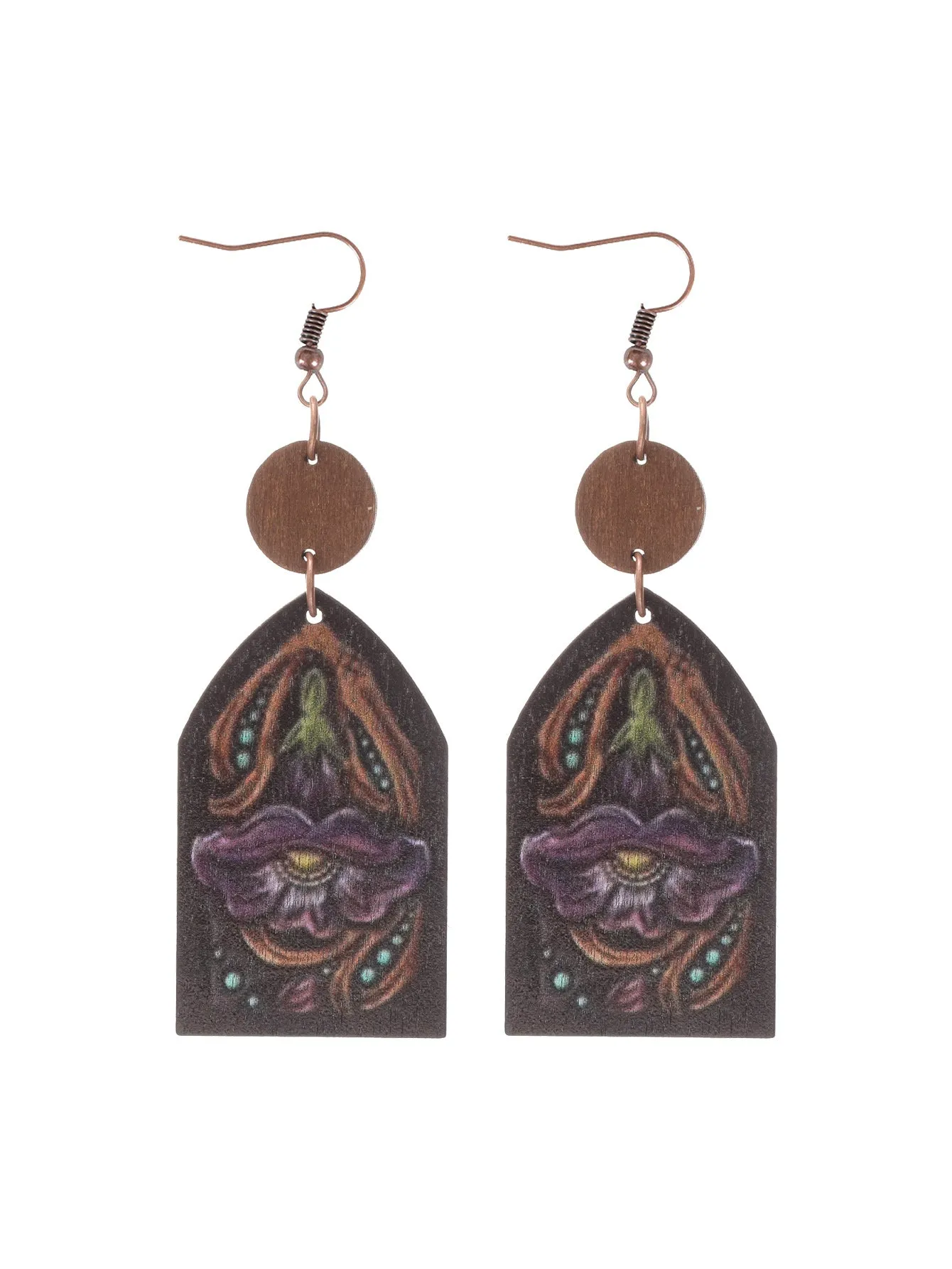 Wholesale Western Style Wooden Bull Head Flower Pattern Earrings