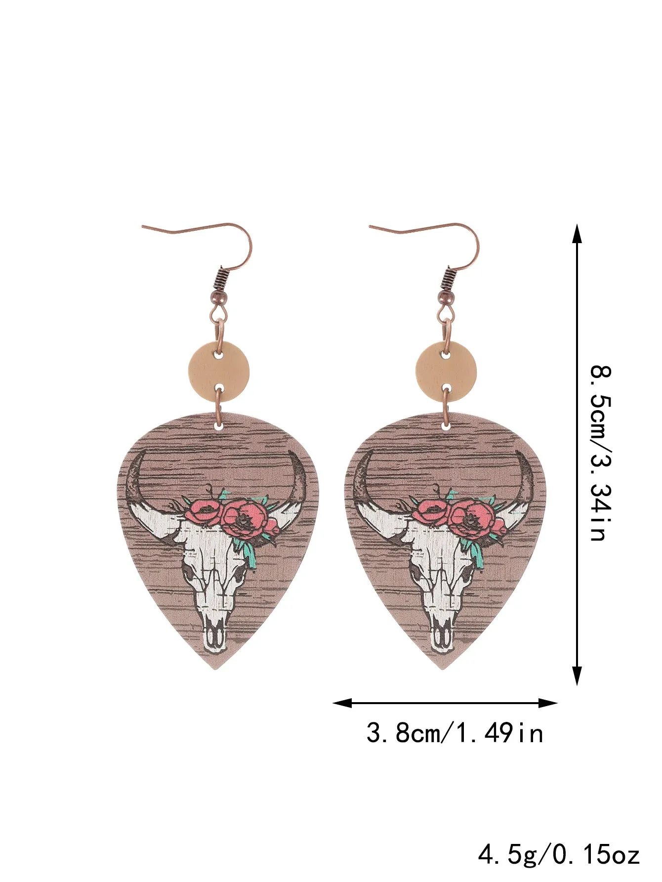 Wholesale Western Style Wooden Bull Head Flower Pattern Earrings