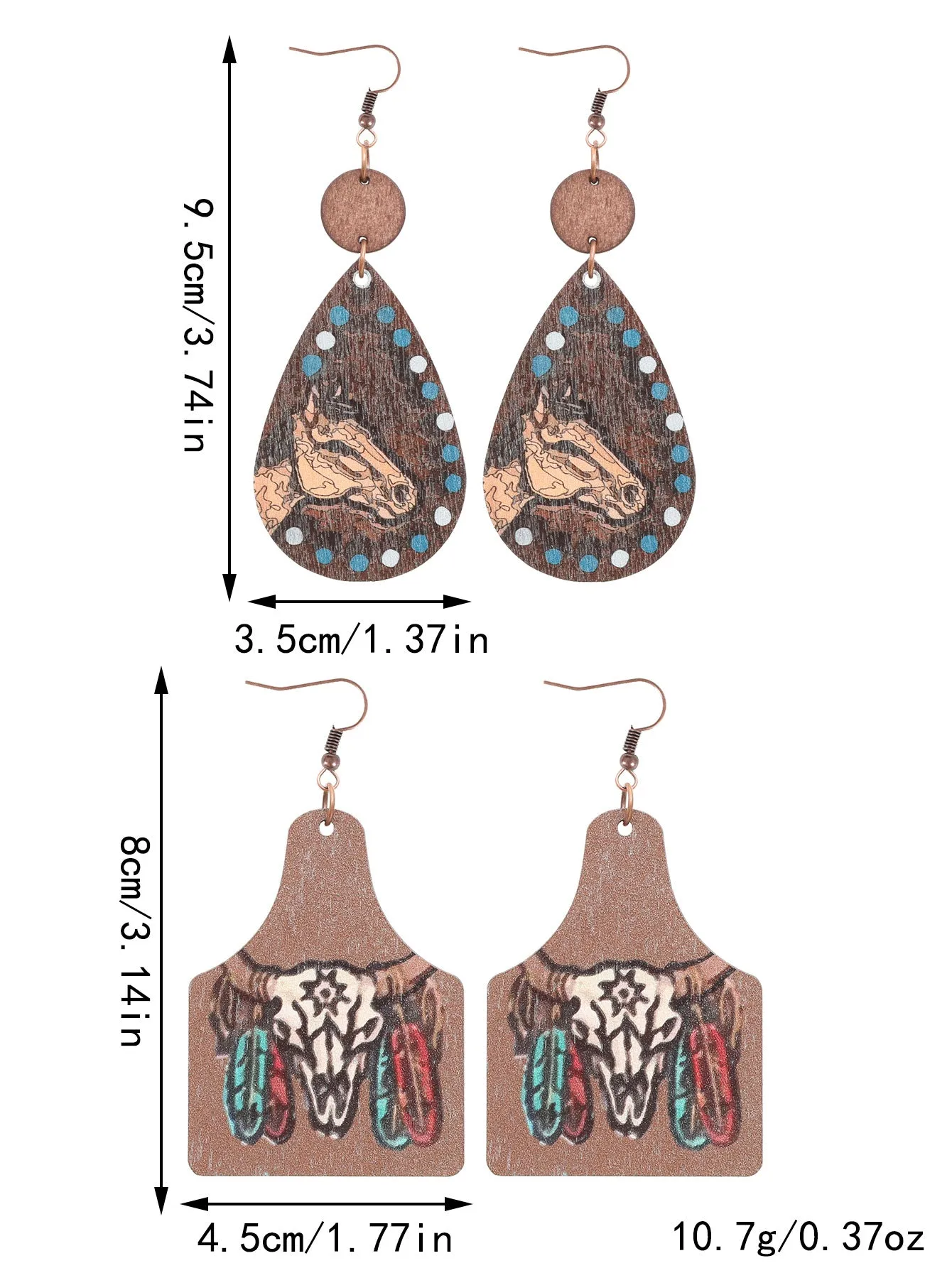 Wholesale Western Wind Sunflower Cactus Horsehead Wooden Earrings