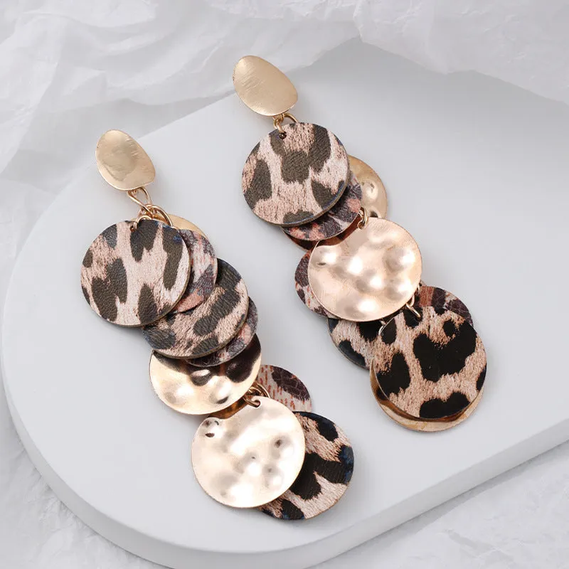 Wholesale Women's long leopard print sexy exaggerated earrings European and American ins style niche design earrings cross-border jewelry