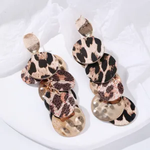 Wholesale Women's long leopard print sexy exaggerated earrings European and American ins style niche design earrings cross-border jewelry