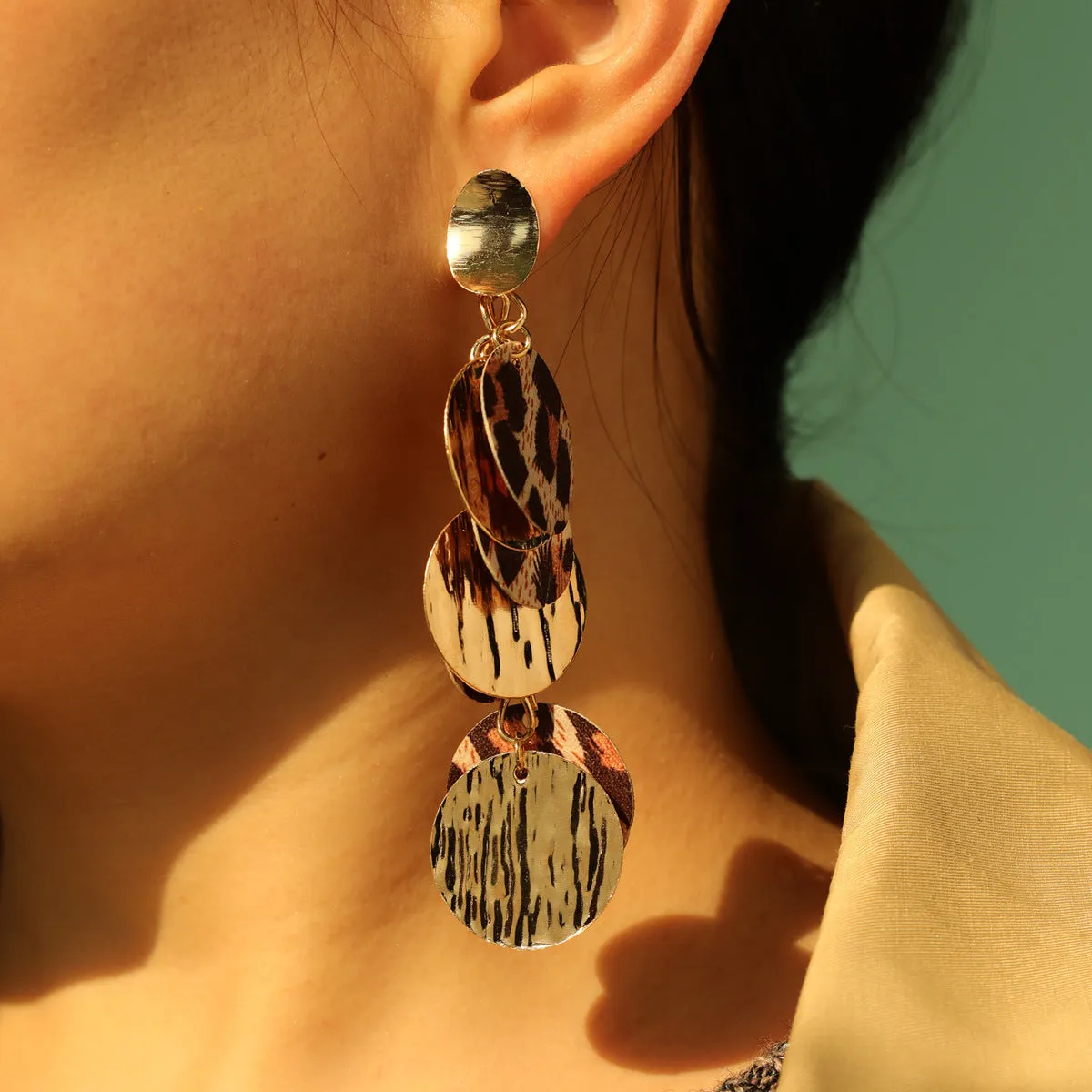 Wholesale Women's long leopard print sexy exaggerated earrings European and American ins style niche design earrings cross-border jewelry