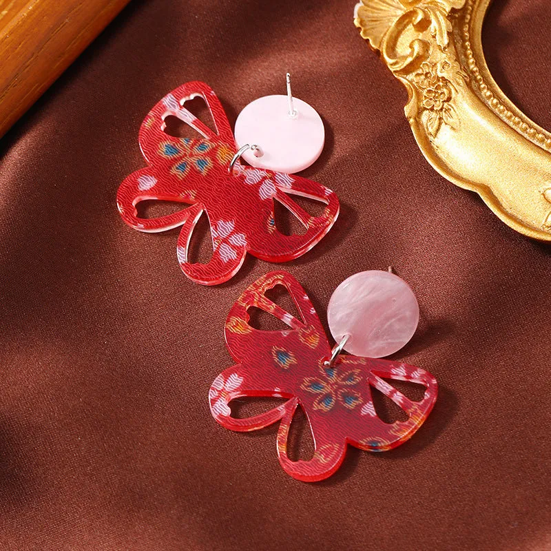 Wholesale Women's Red Cutout Acrylic Butterfly Vintage Premium Earrings