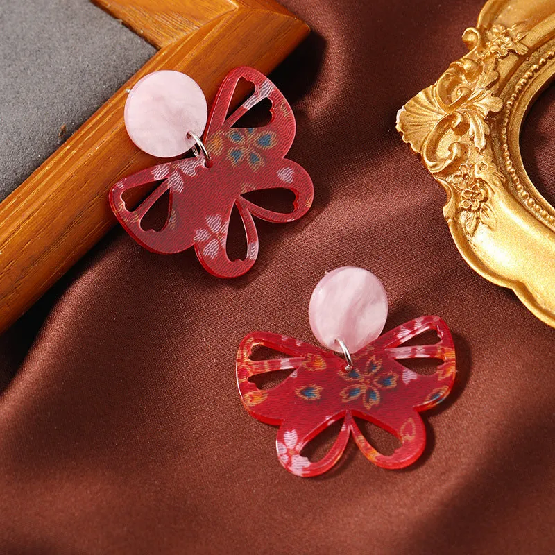 Wholesale Women's Red Cutout Acrylic Butterfly Vintage Premium Earrings