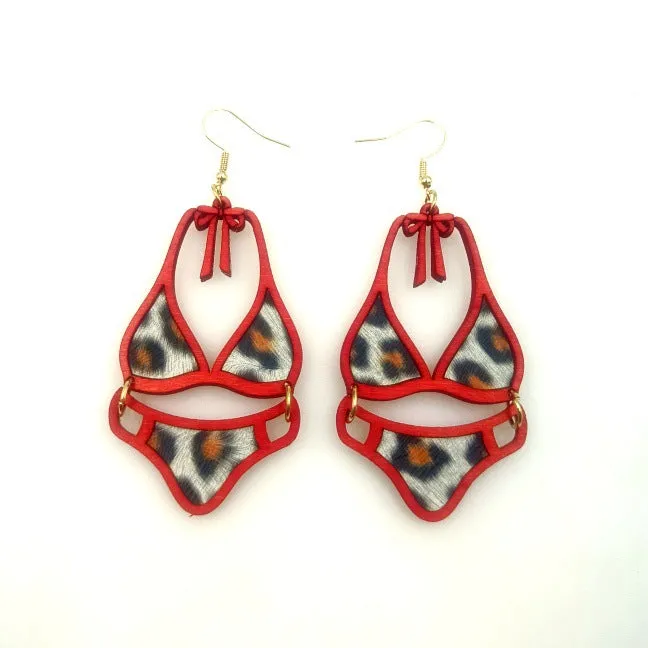 Wholesale Wood Cutting Hollow Double-layer Adhesive Leather Personalized and Fashionable Leopard Print Earrings