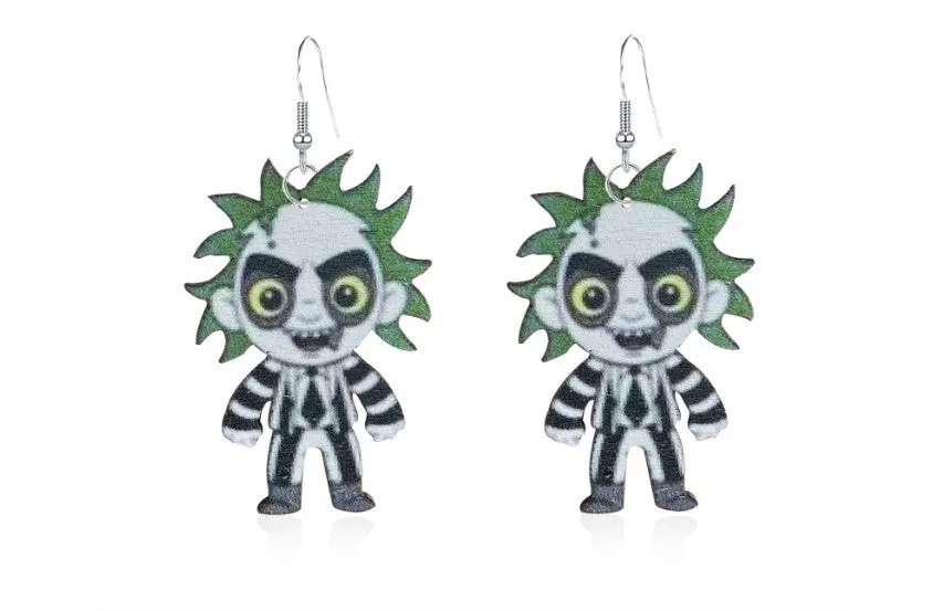 Wholesale Wooden Halloween Horror Character Earrings