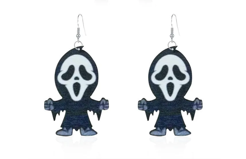 Wholesale Wooden Halloween Horror Character Earrings
