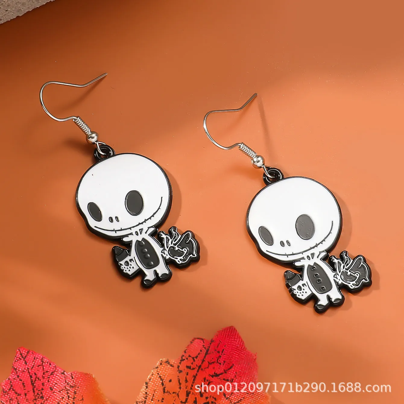 Wholesale Zinc Alloy Cartoon Creative Skull Horror Character Earrings for Halloween