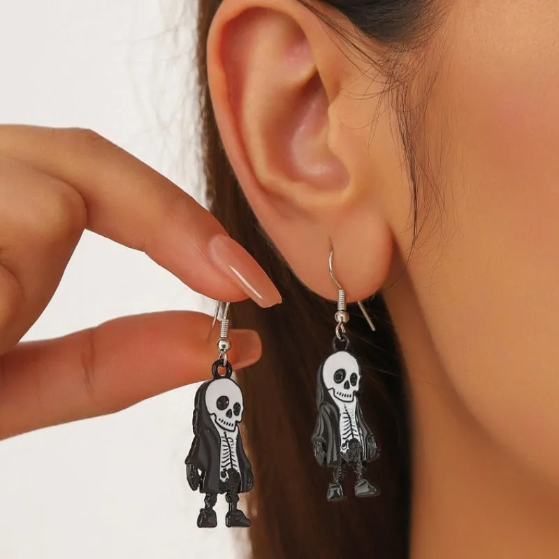 Wholesale Zinc Alloy Cartoon Creative Skull Horror Character Earrings for Halloween