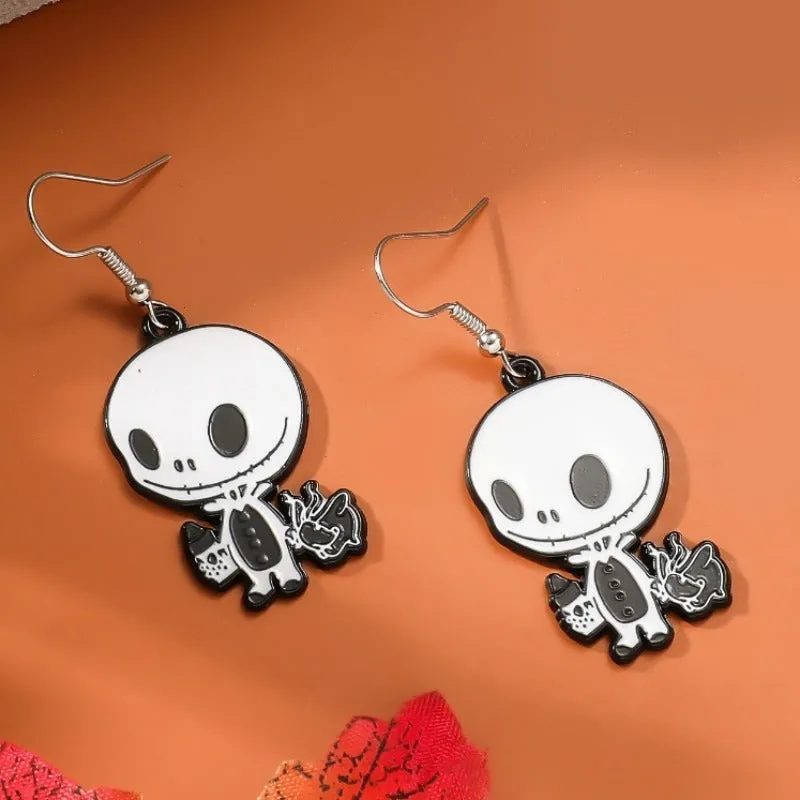 Wholesale Zinc Alloy Cartoon Creative Skull Horror Character Earrings for Halloween