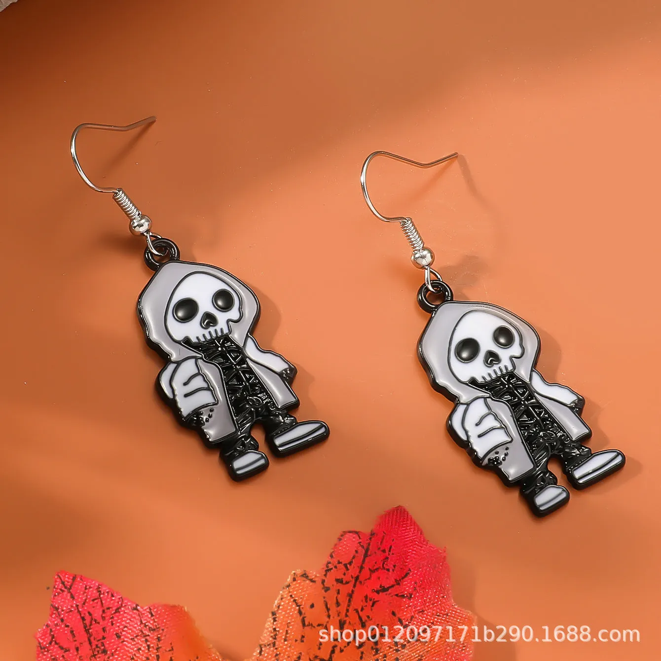 Wholesale Zinc Alloy Cartoon Creative Skull Horror Character Earrings for Halloween