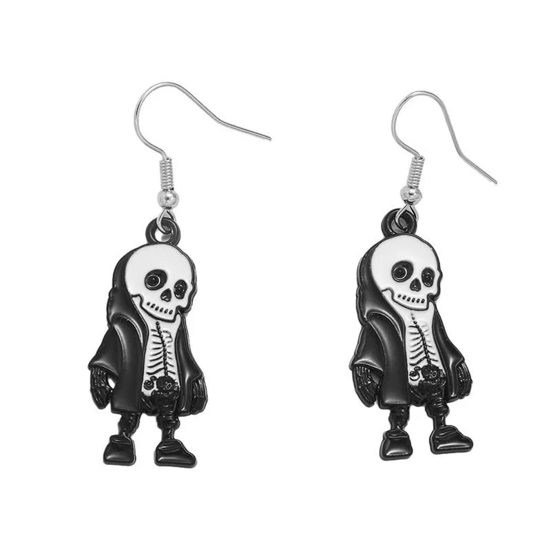 Wholesale Zinc Alloy Cartoon Creative Skull Horror Character Earrings for Halloween