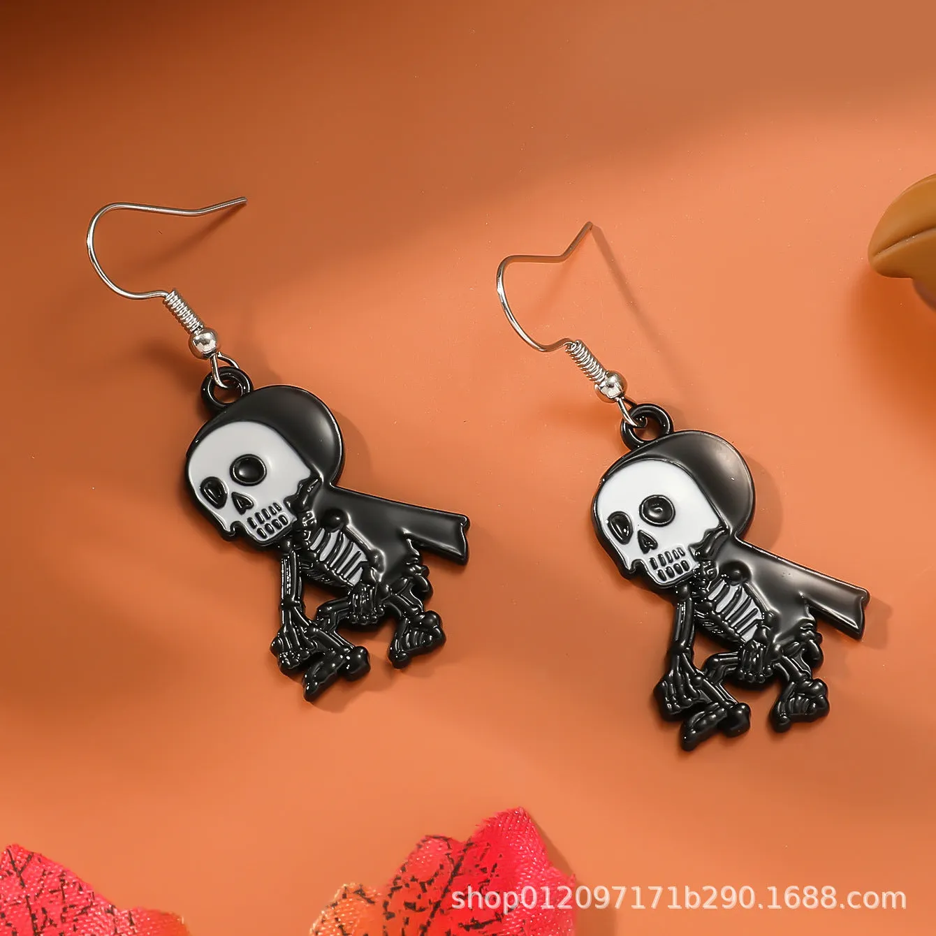Wholesale Zinc Alloy Cartoon Creative Skull Horror Character Earrings for Halloween