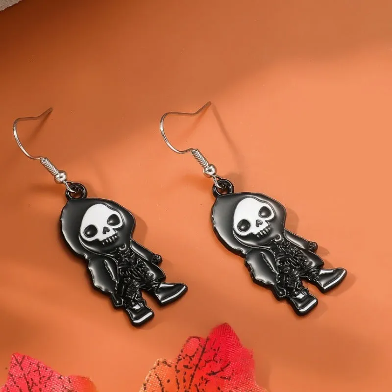 Wholesale Zinc Alloy Cartoon Creative Skull Horror Character Earrings for Halloween