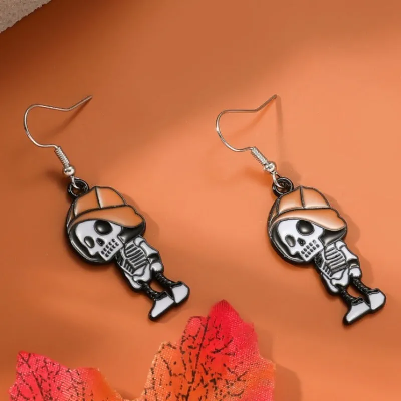 Wholesale Zinc Alloy Cartoon Creative Skull Horror Character Earrings for Halloween