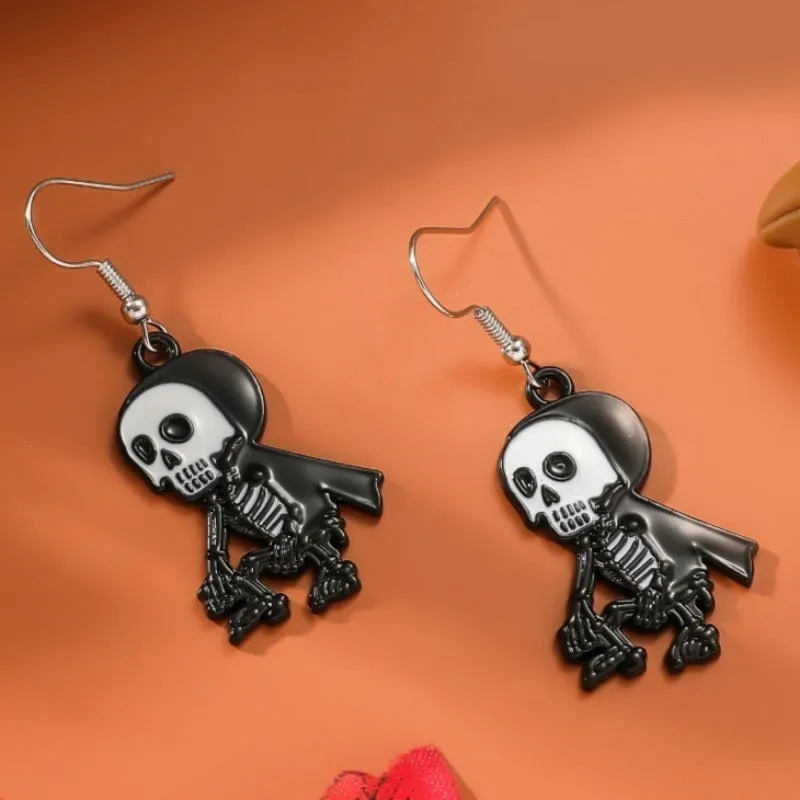 Wholesale Zinc Alloy Cartoon Creative Skull Horror Character Earrings for Halloween