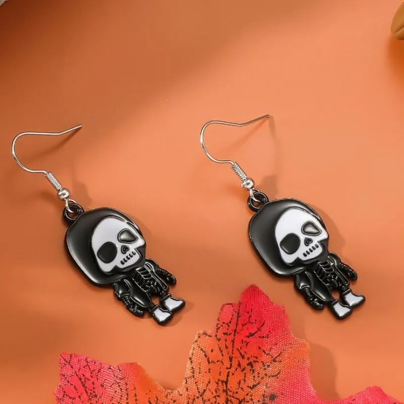 Wholesale Zinc Alloy Cartoon Creative Skull Horror Character Earrings for Halloween