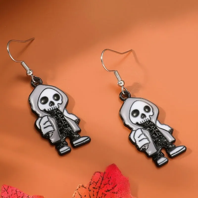 Wholesale Zinc Alloy Cartoon Creative Skull Horror Character Earrings for Halloween