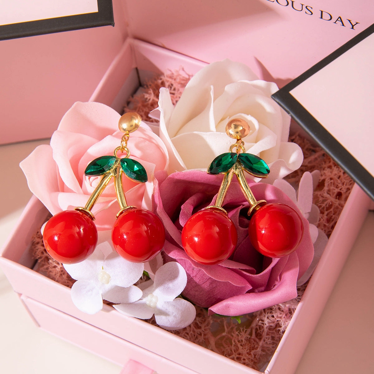 Wholesale 10pcs Acrylic Cute Red Cherry Earrings