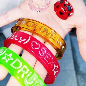 Wholesale 10PCS Autumn and Winter Stackable Resin Inlaid Diamond Colorful Open Bracelets