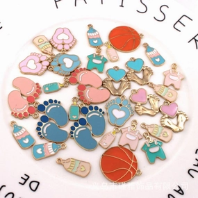 Wholesale 10pcs Baby Clothes Bottle Feet Basketball Diy Alloy Oil Drop Pendant