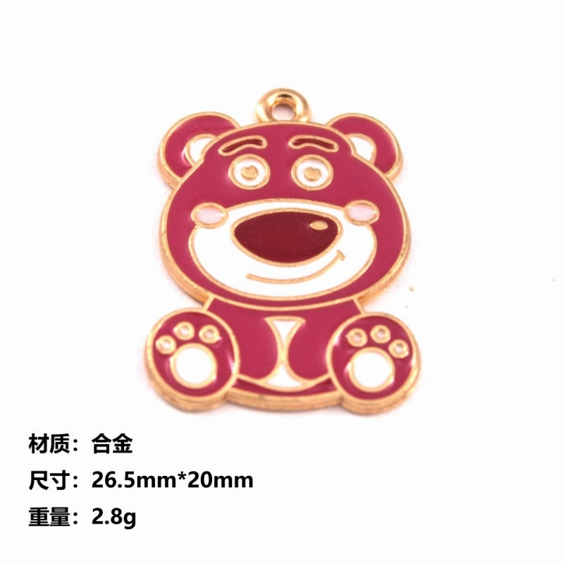 Wholesale 10pcs Cartoon Bear Strawberry DIY Handmade Alloy Oil Drop Pendant Pendant