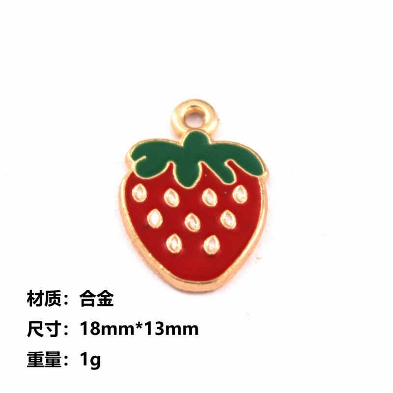 Wholesale 10pcs Cartoon Bear Strawberry DIY Handmade Alloy Oil Drop Pendant Pendant