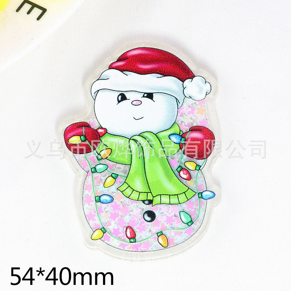 Wholesale 10pcs cartoon quicksand Christmas snowman jewelry acrylic pin DIY patch accessories