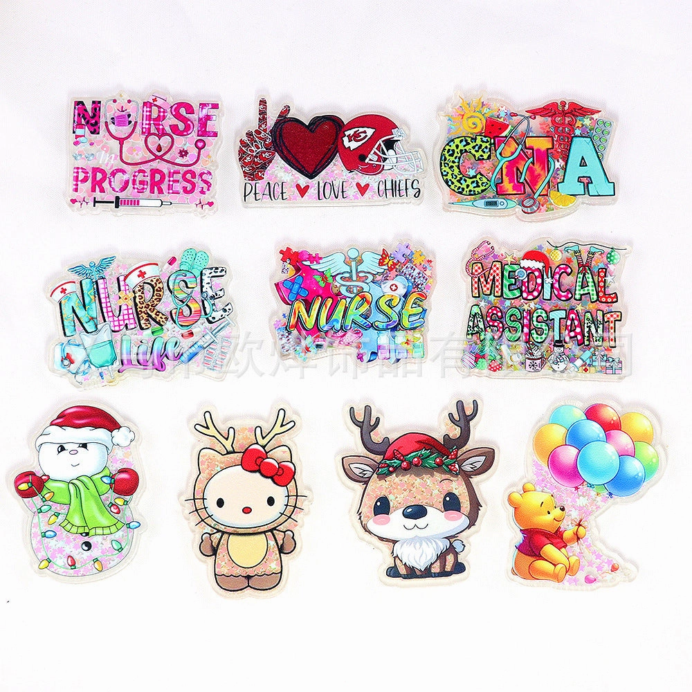 Wholesale 10pcs cartoon quicksand Christmas snowman jewelry acrylic pin DIY patch accessories