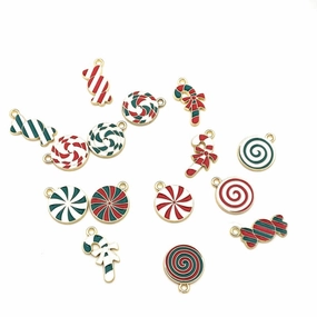 Wholesale 10pcs Christmas Candy Cane Lollipop Pendant Alloy Oil Drip Diy Pendant