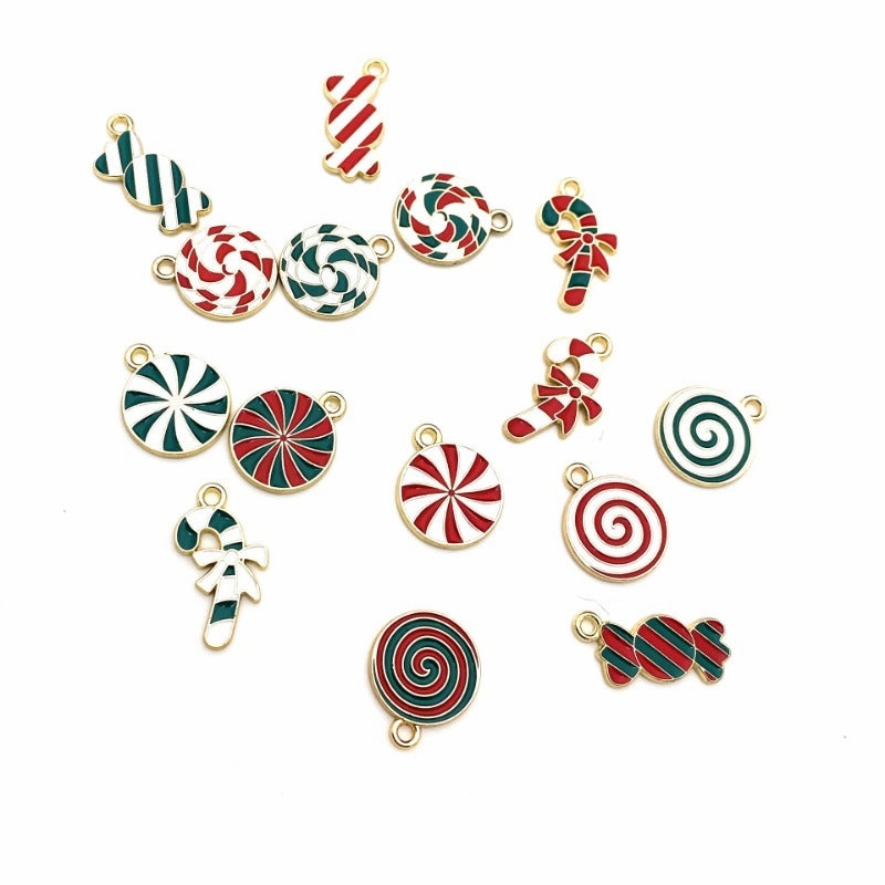 Wholesale 10pcs Christmas Candy Cane Lollipop Pendant Alloy Oil Drip Diy Pendant