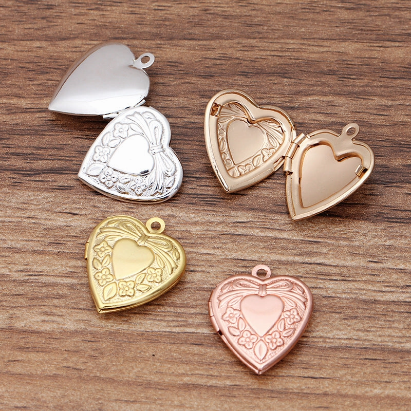 Wholesale 10pcs Copper Photo Box 20*23mm Small Peach Heart Photo Essential Oil Aromatherapy DIY Accessories