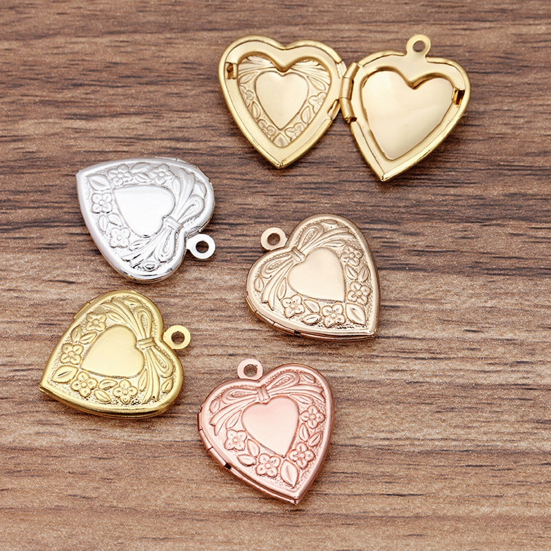 Wholesale 10pcs Copper Photo Box 20*23mm Small Peach Heart Photo Essential Oil Aromatherapy DIY Accessories