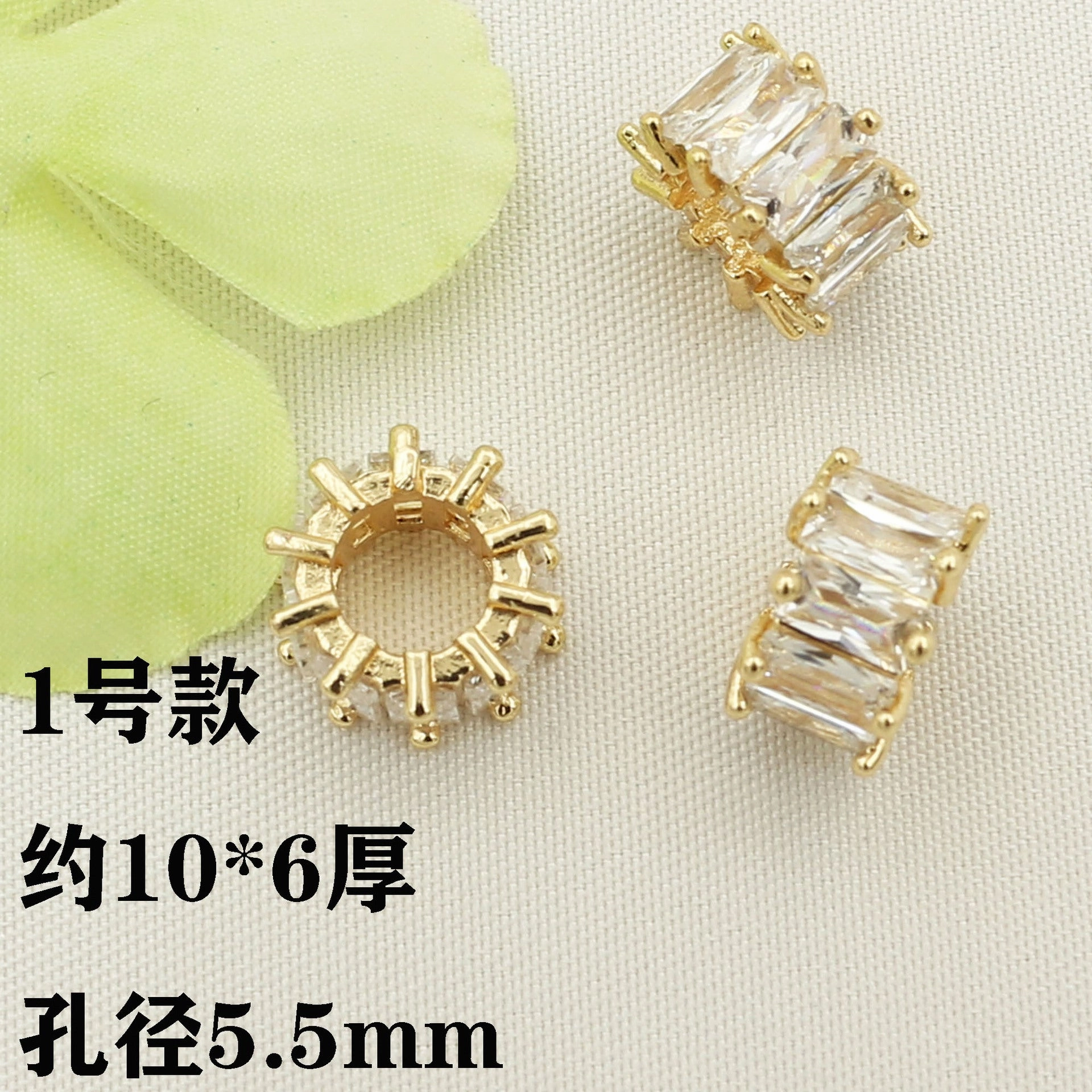 Wholesale 10pcs Copper plated 18K gold color inlaid zircon double gold bully spacer barrel beaded bracelet accessories