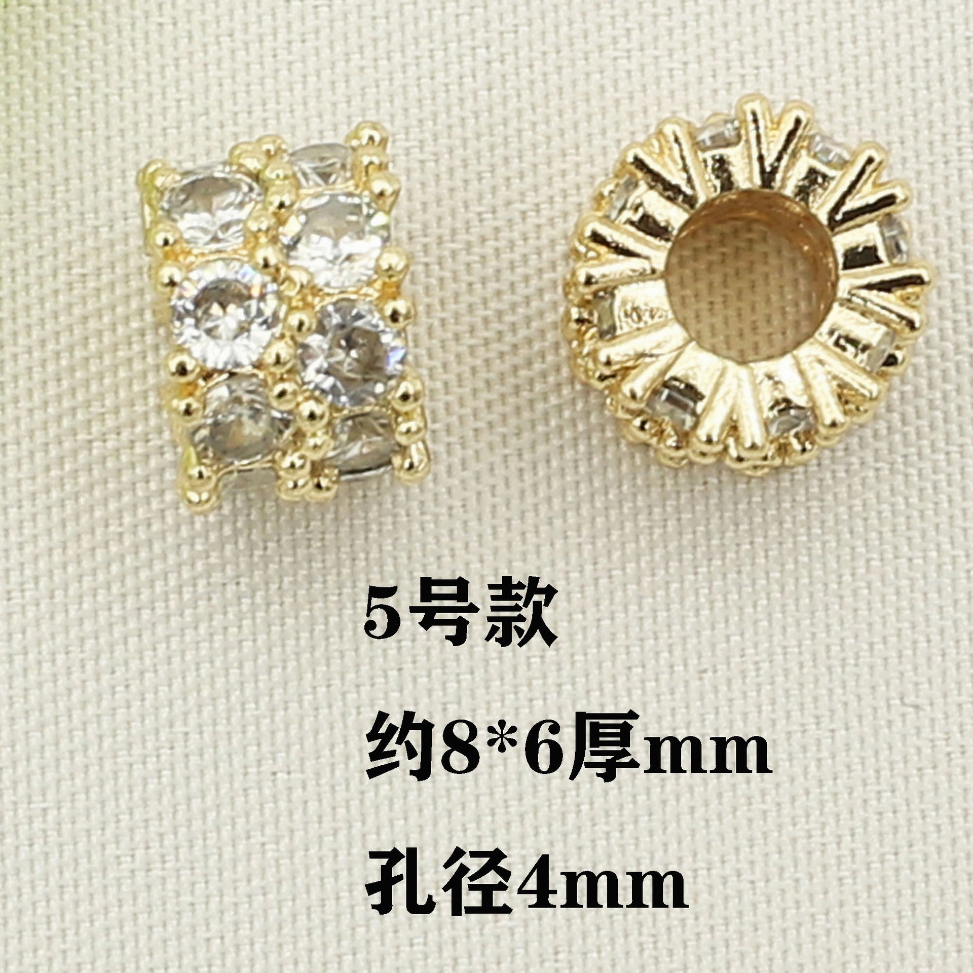 Wholesale 10pcs Copper plated 18K gold color inlaid zircon double gold bully spacer barrel beaded bracelet accessories